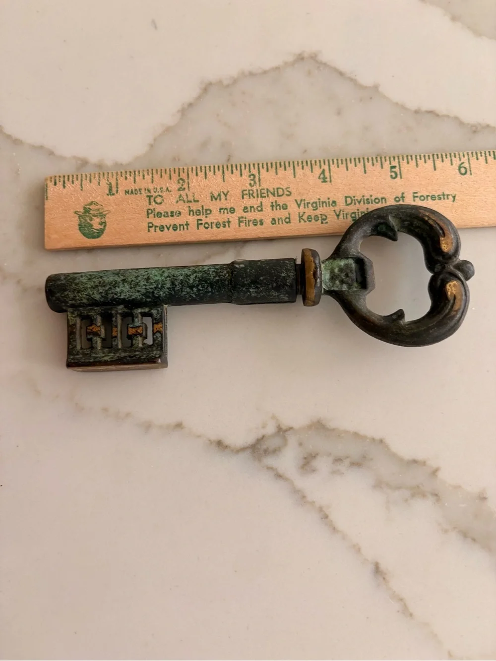 Antique-Style Decorative Brass Skeleton Key bottle opener and corkscrew